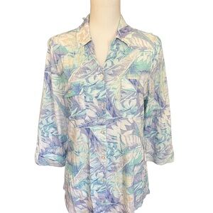 Lightweight Pastel Leaf Print Button-Up Shirt - Women's Soft Surroundings